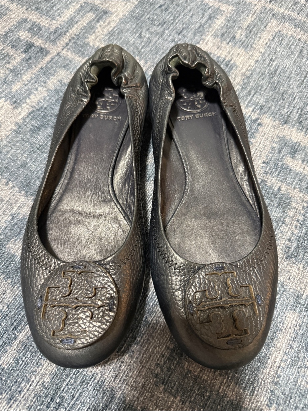 Tory Burch Navy Leather Reva Ballet Flats